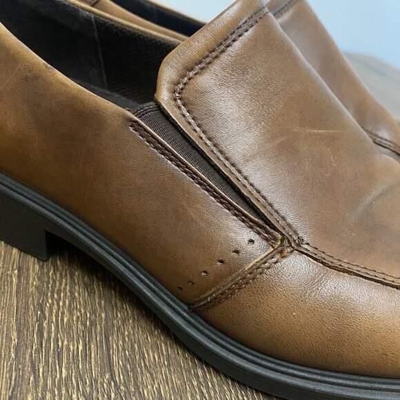 ECCO Minneapolis Slip On Leather Loafers Square Toe Comfort Shoes Brown main image 9